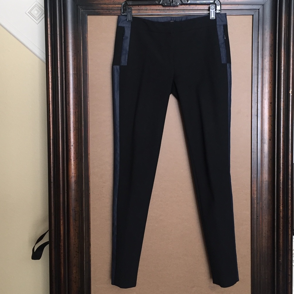 Tibi black stretch pant with denim insert